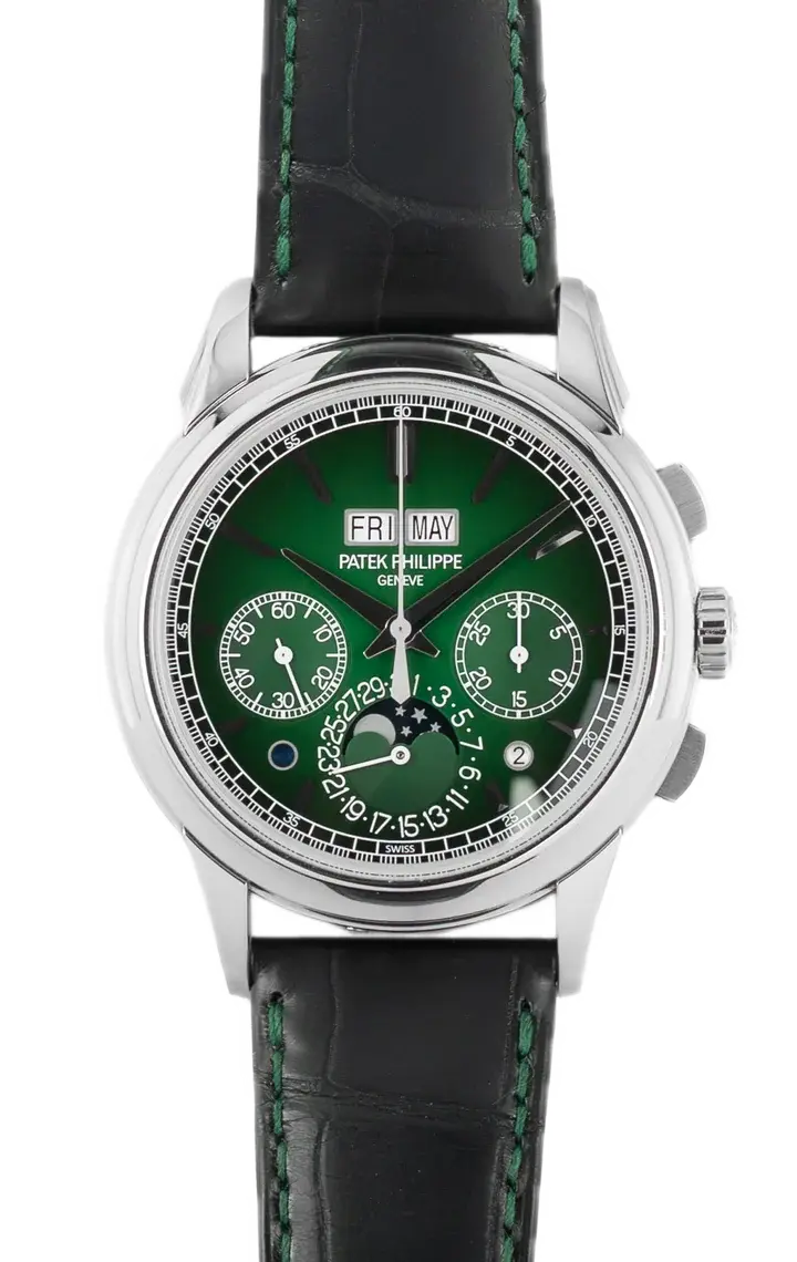 Patek Philippe Grand Complications 5270P with a green dial and black alligator strap
